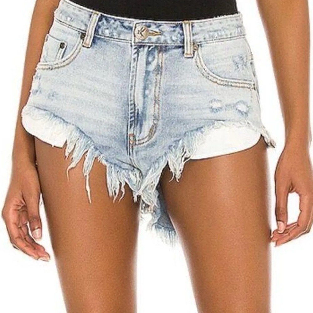 One Teaspoon Blue Jean Shorts Distressed Frayed Hem